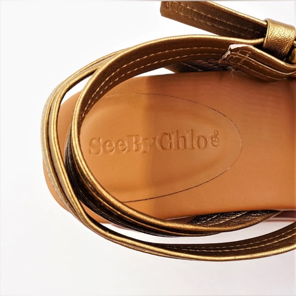 NIB See By Chloe Goat MD Sand Robin Gold Leather Platform Wedge Sandals 6 US - Picture 12 of 16